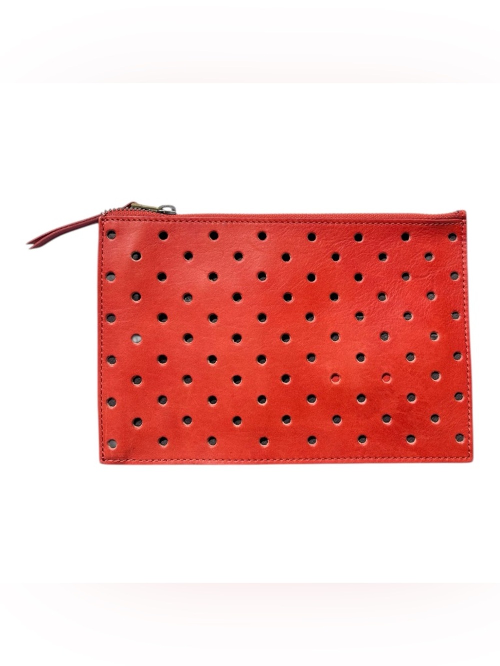 Madewell Geo Holepunch Burnt Orange Leather ClutchBag Pouch